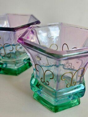 Partylite Mardi Gras votive candle holders, purple/green w rhinestones.